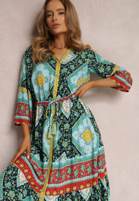 Ciemnozielono-Niebieska Sukienka Enysius