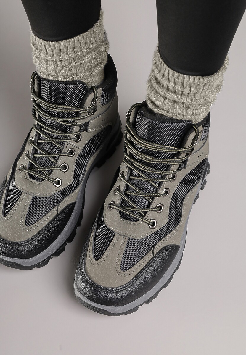 Czarno-Zielone Buty Trekkingowe Trapery Vices Ozdobione Geometrycznym Motywem Anarisse