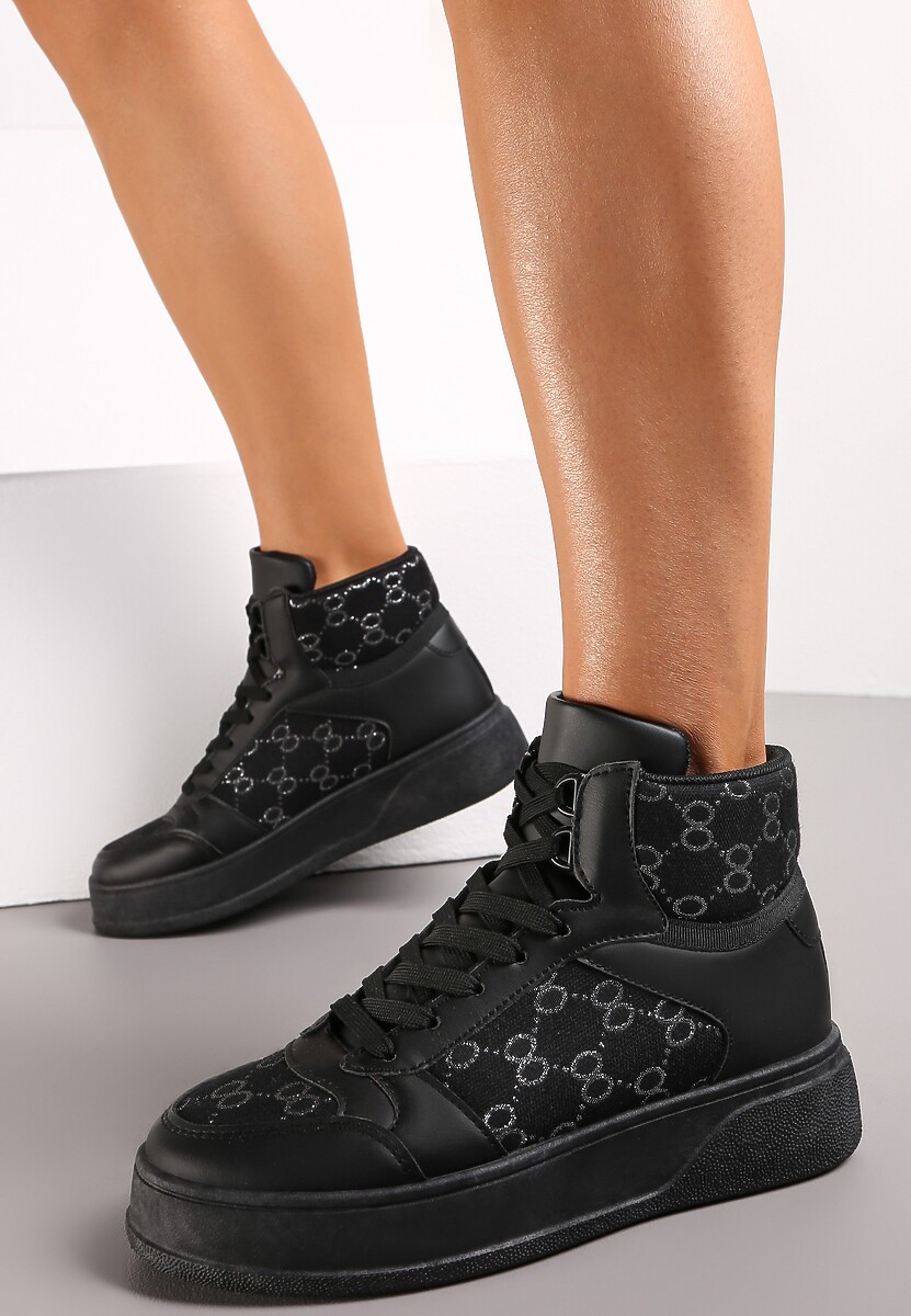 Czarne Sneakersy na Grubej Podeszwie za Kostkę Melainthe