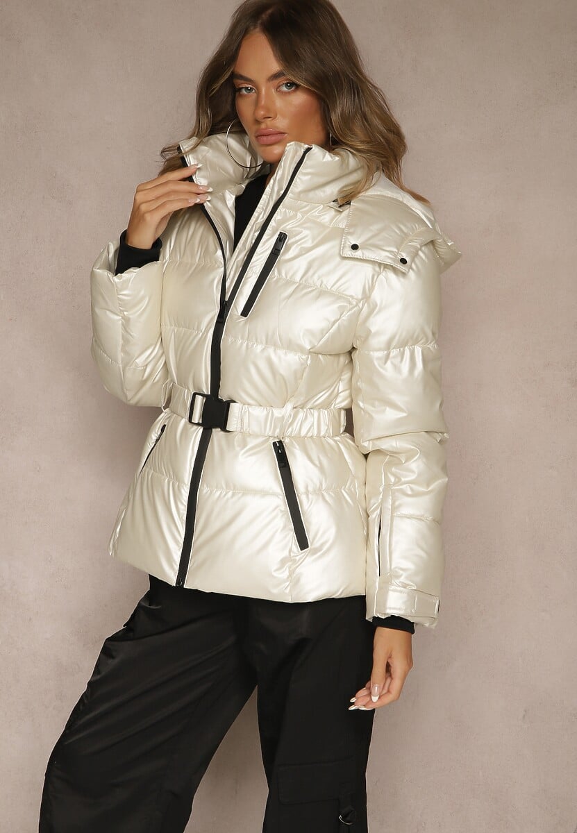 Czarna Kurtka Zimowa Y2K z Pikowaniem i Paskiem ze Sprzączką Cerrive