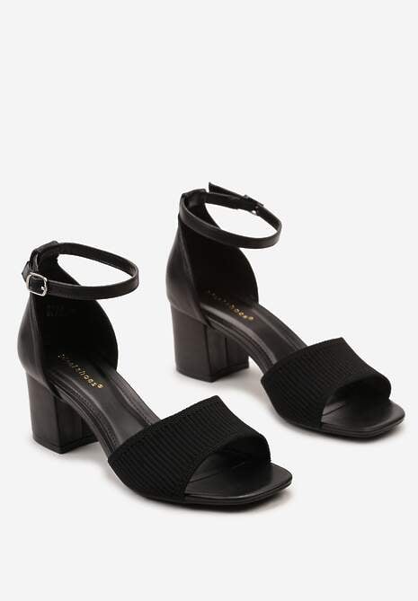 Czarne Sandały z Ekoskóry na Słupku ze Sprzączką Sylines