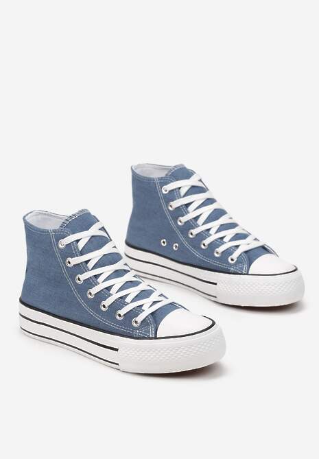 Granatowe Sznurowane Trampki z Cholewką za Kostkę Raniea