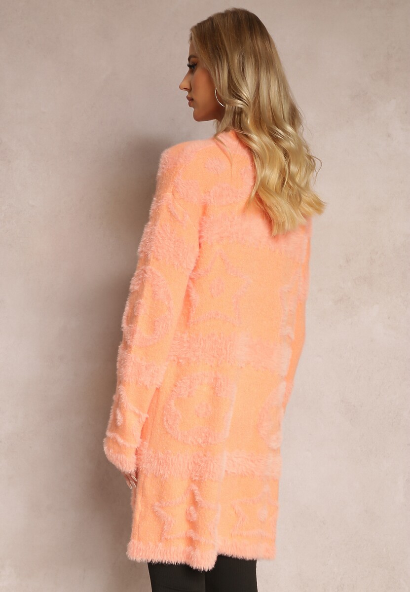 Pomarańczowy Długi Kardigan Puszysty Aborra