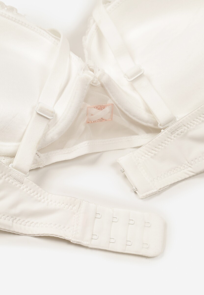 Jasnobeżowy Koronkowy Biustonosz Push-Up z Metaliczną Ozdobą Aclenne