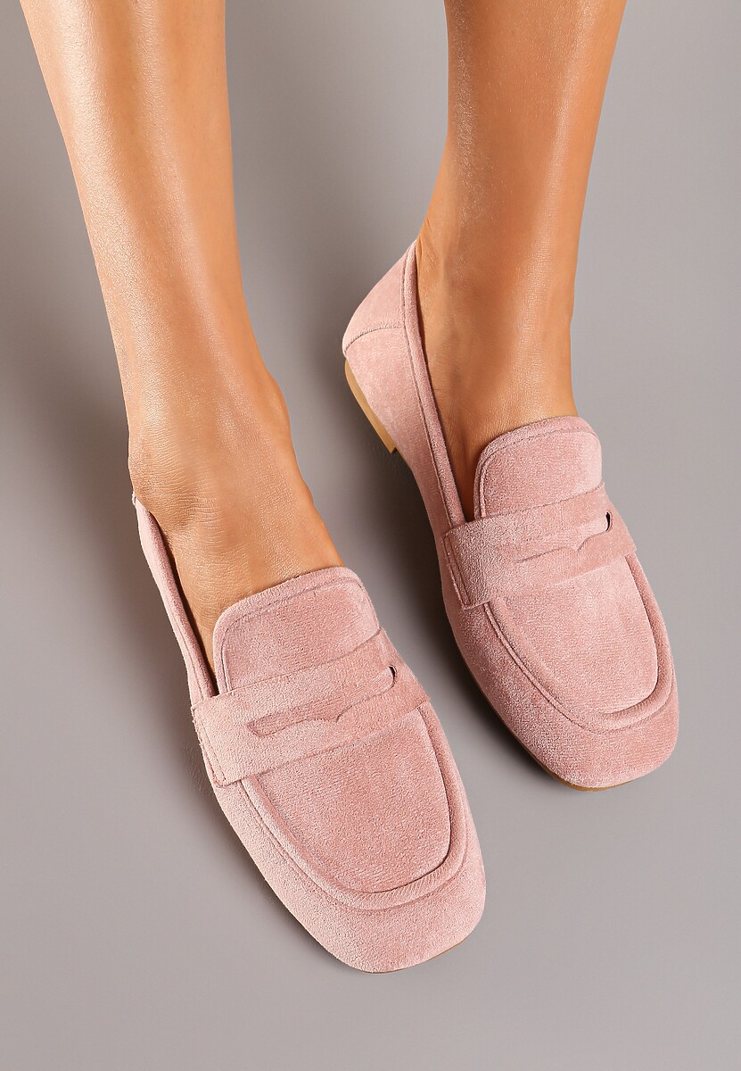Różowe Casualowe Wsuwane Mokasyny na Płaskiej Podeszwie z Ozdobnym Elementem na Przodzie Janesstia