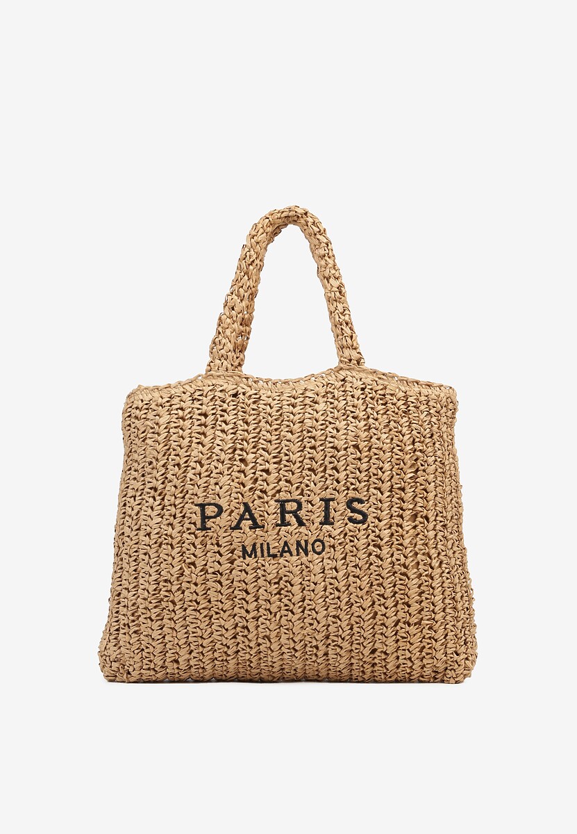 Ciemnobeżowa Torebka Typu Shopper Ozdobiona Plecionką Zenauri