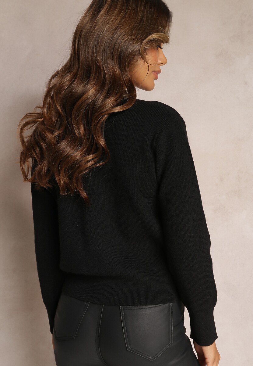 Czarny Wiskozowy Kardigan z Łańcuszkami i Perłami Molito