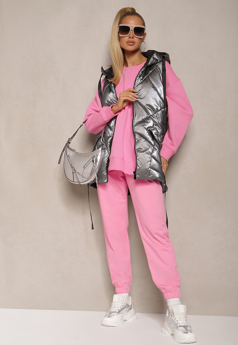 Różowa Bluza z Bawełną Ozdobiona Asymetrycznym Zapięciem na Napy Malabria