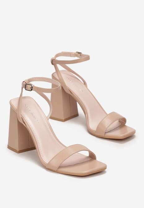 Ciemnobeżowe Sandały na Stożkowym Obcasie ze Sprzączką Arke