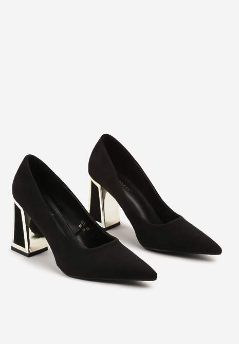 Czarne Wsuwane Czółenka z Ekozamszu na Stożkowym Obcasie Nevinara