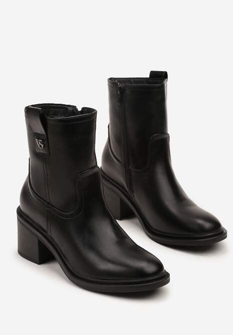 Czarne Botki Vices na Słupku Ozdobione Aplikacją Liter Lorrise