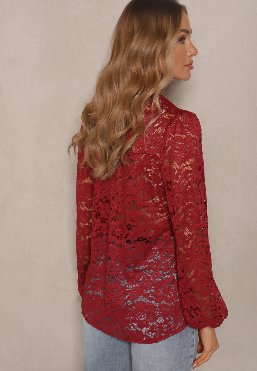 Bordowa Elegancka Koszula Koronkowa Vortizia