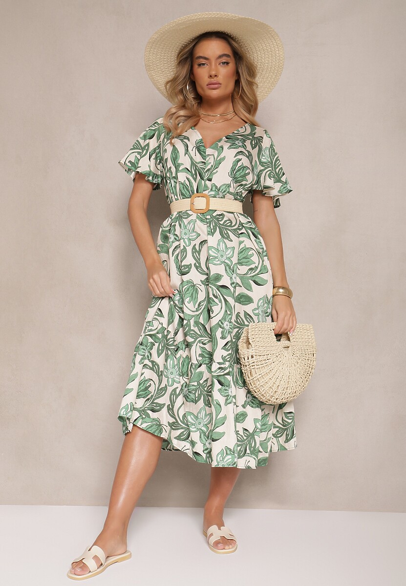 Zielona Sukienka Wiskozowa o Pudełkowym Kroju w Kwiatowy Print Ranisla