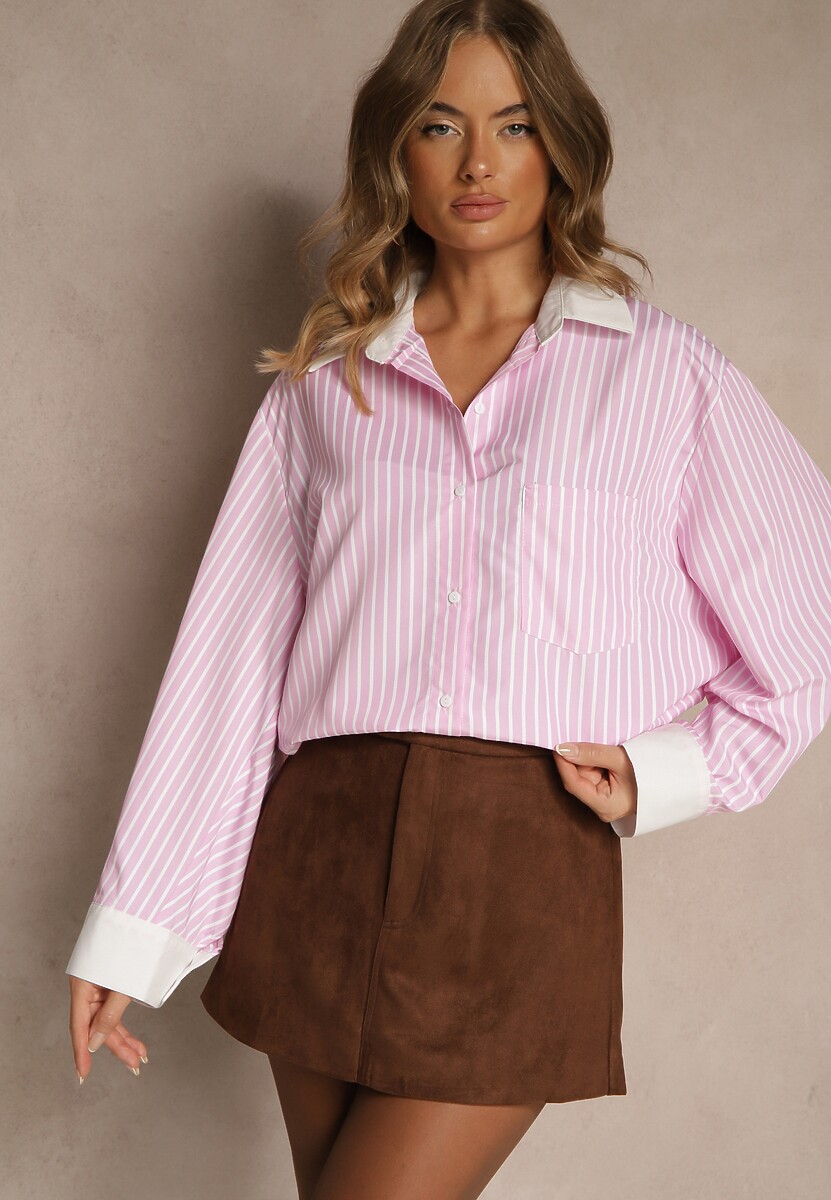 Żółta Koszula Ozdobiona Kieszonką i Paskami Zarindia