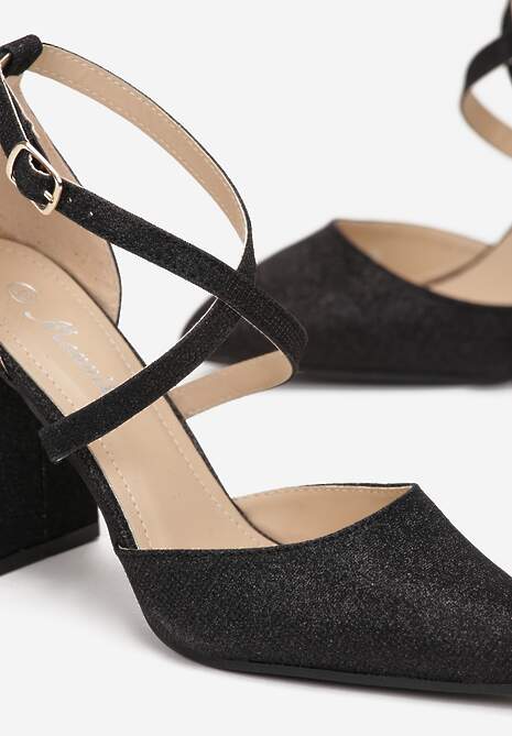 Czarne Czółenka z Brokatem na Słupku Etisa