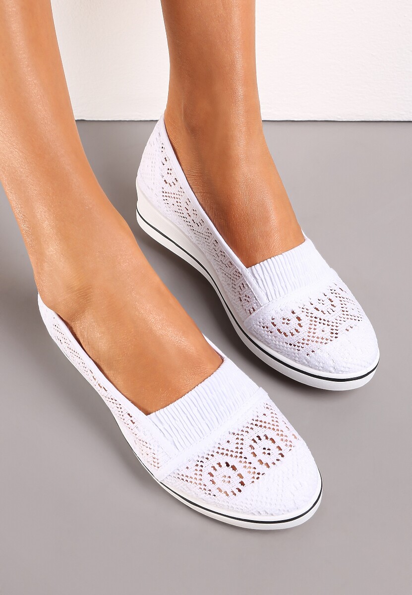 Białe Tenisówki z Ażurowej Siateczki na Niskiej Koturnie Nerurae