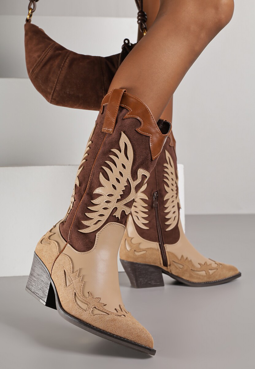 Czarne Botki Kowbojki na Stożku z Tłoczoną Cholewką Badilora