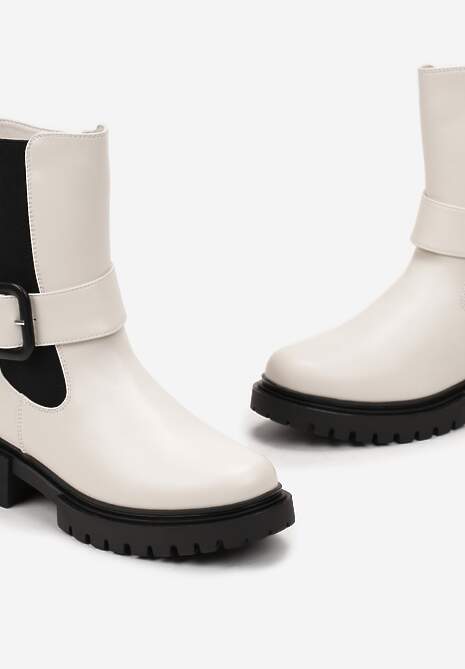 Beżowe Botki z Paskiem i Klamerką Ucheema