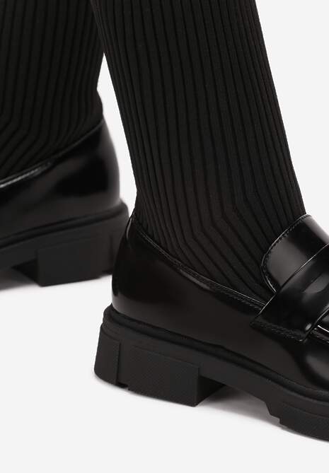 Czarne Botki Mokasyny z Elastyczną Cholewką Kellesha