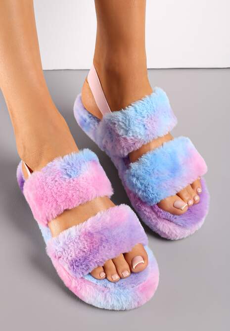 Fioletowe Kapcie z Futerka z Elastycznym Paskiem Podtrzymującym Piętę Arexis