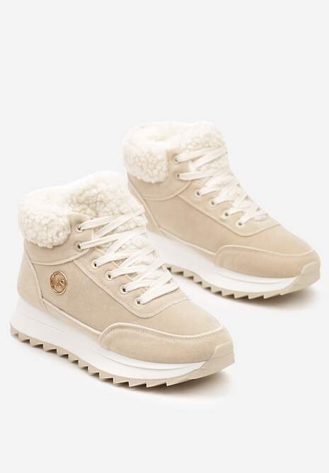 Beżowe Sneakersy z Ekozamszu z Futrzaną Wyściółką Etaylla