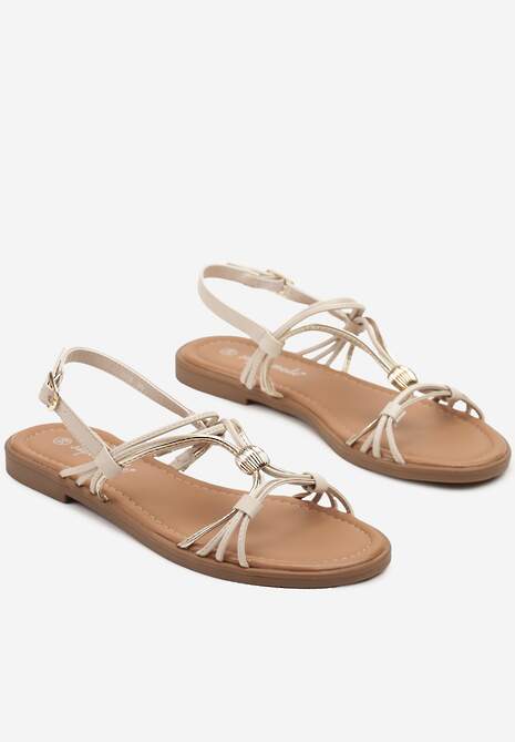 Beżowe Sandały z Przeplatanymi Paskami Mevisea