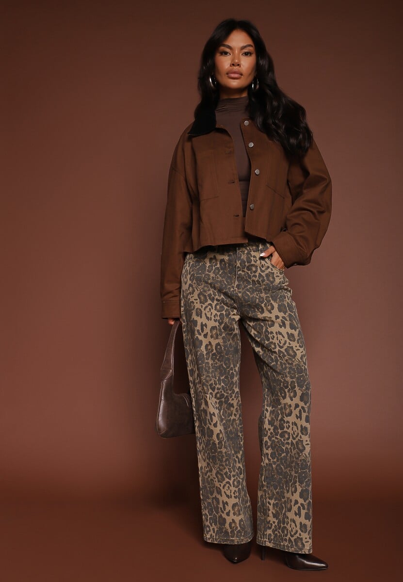 Panterkowe Jeansy High Waist o Szerokim Kroju Quelire