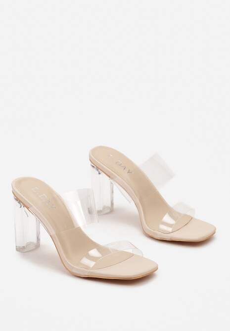 Beżowe Klapki na Transparentnym Obcasie z Silikonowym Paskiem Aserena