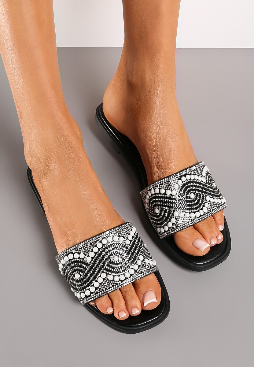 Złote Płaskie Klapki w Stylu Boho z Cyrkoniami i Drobnymi Koralikami Hotari