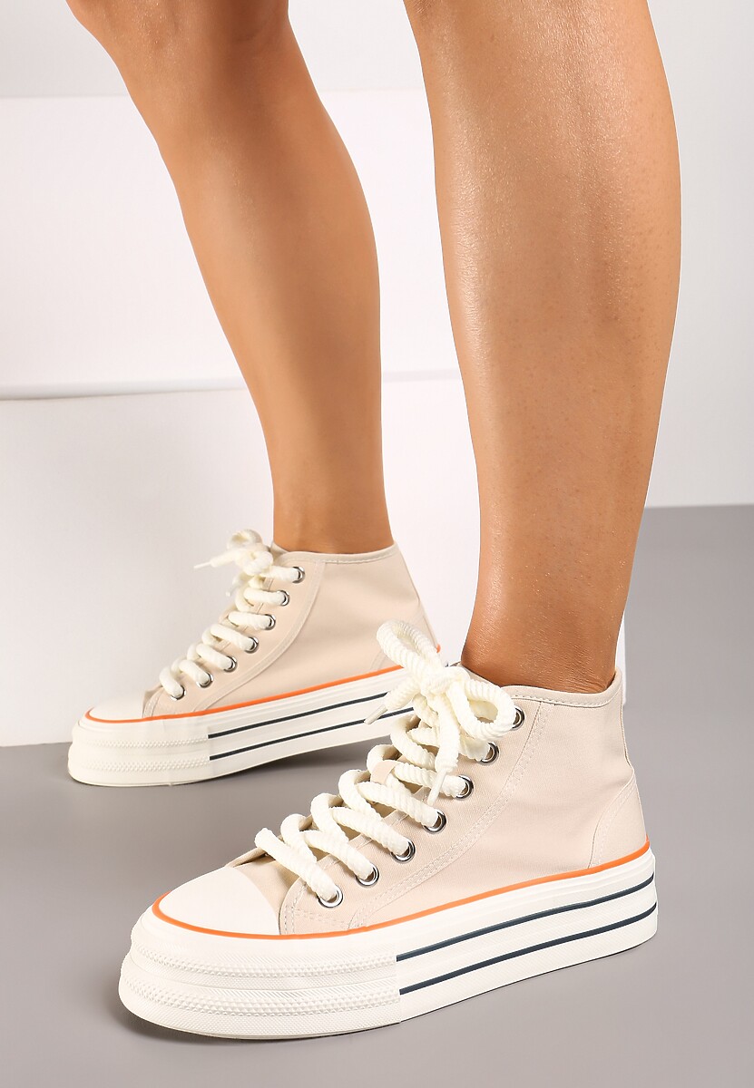 Beżowe Trampki na Platformie za Kostkę z Grubymi Sznurowadłami Effime