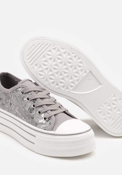 Szare Trampki Vices z Siateczki z Cekinami na Grubej Podeszwie Telanila