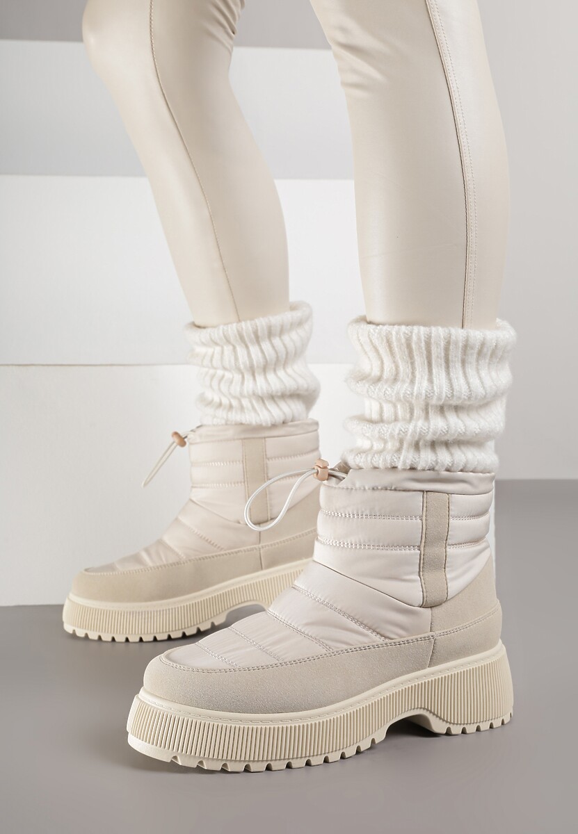 Beżowe Pikowane Śniegowce ze Ściągaczem Monivella