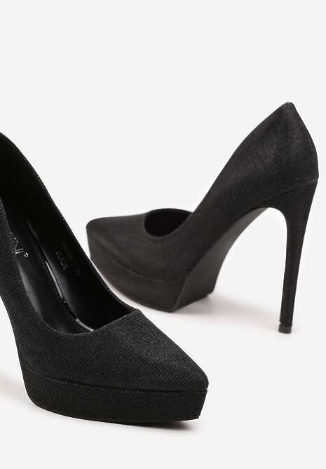 Czarne Eleganckie Brokatowe Szpilki na Platformie w Klasycznym Stylu Navienne