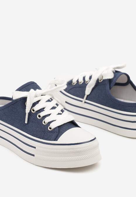 Granatowe Trampki z Niską Cholewką na Podwójnej Podeszwie Lenisna