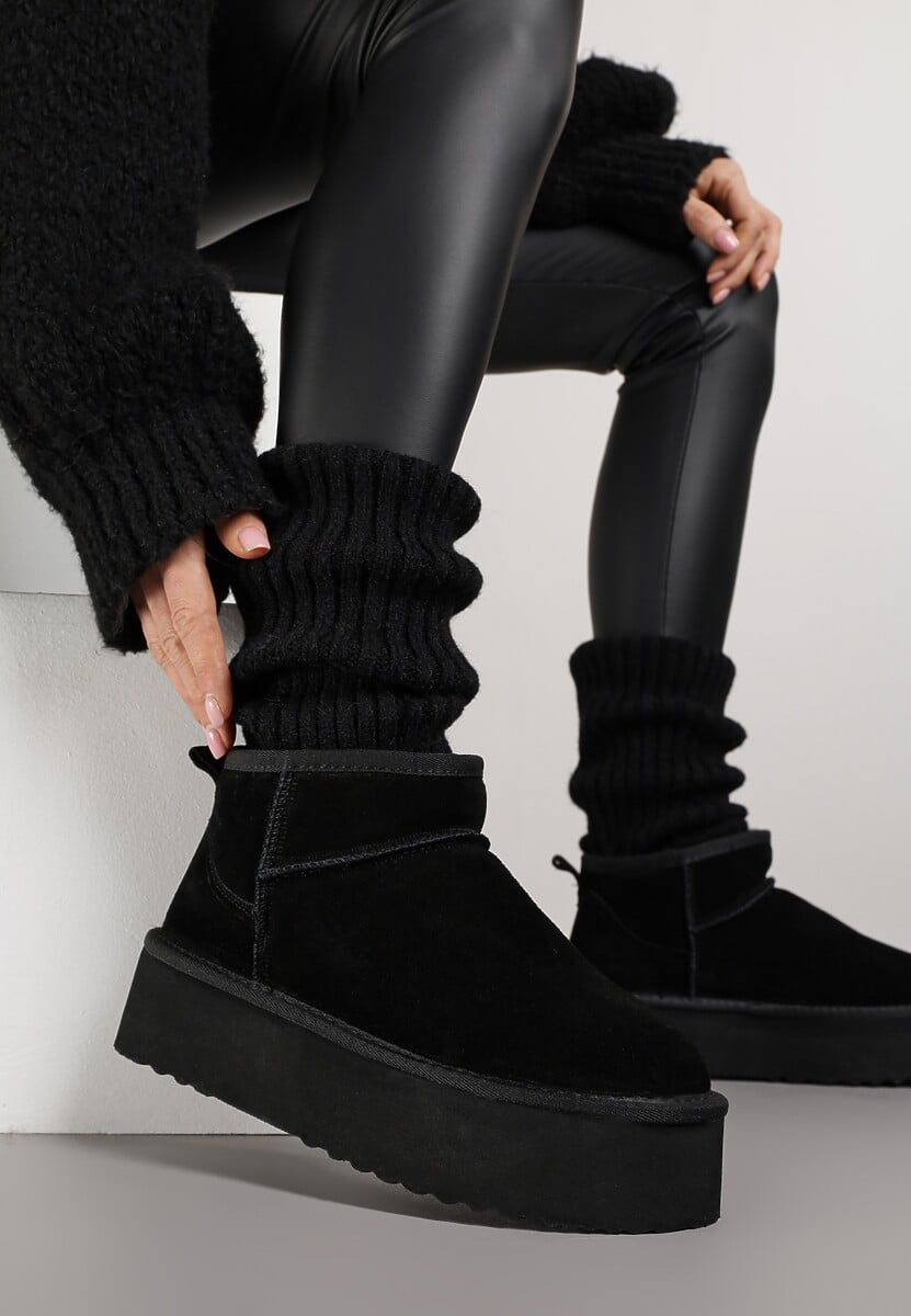 Jasnobrązowe Wsuwane Śniegowce z Zamszu Naturalnego na Grubej Podeszwie Mevilira