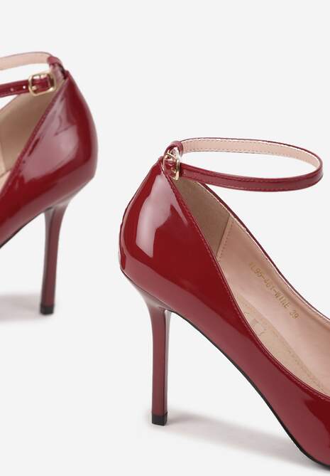 Bordowe Szpilki Vices Lakierowane z Paskiem z Klamerką i Skórzaną Wkładką Oville