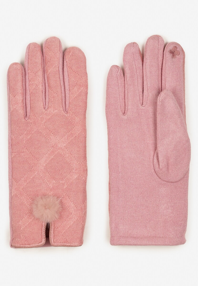 Brązowe Rękawiczki z Bawełną Ozdobione Pomponem i Rozcięciem Zinnaletha