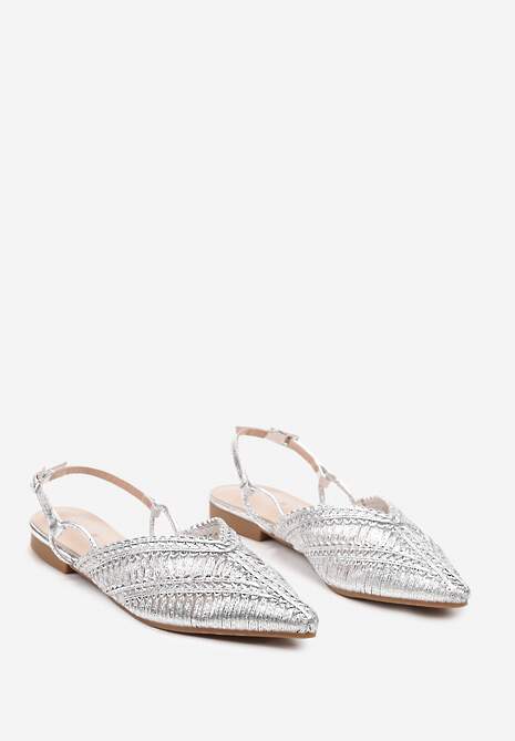 Srebrne Sandały z Odkrytą Piętą z Plecionego Materiału Trifa