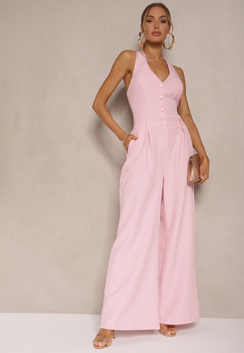 Różowy Taliowany Kombinezon z Guzikami Nilaviella