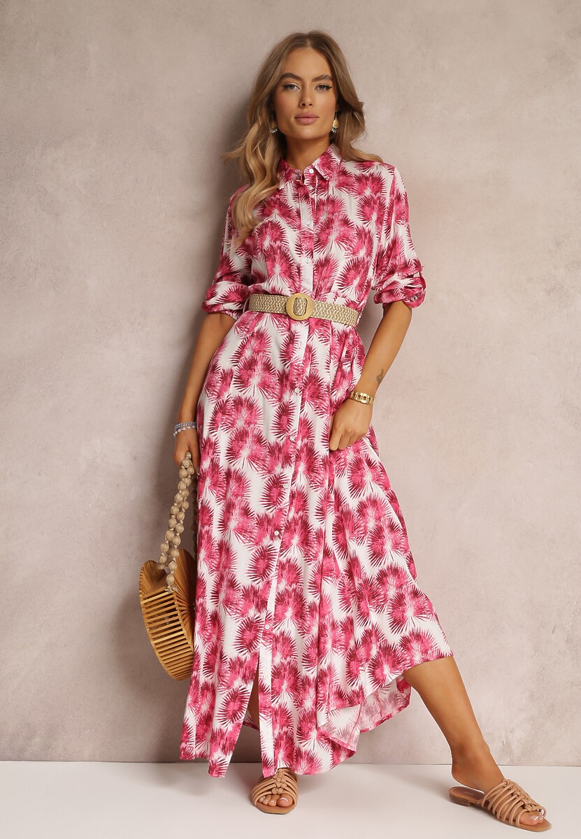 Niebieska Koszulowa Sukienka Maxi z Guzikami i Podpinanymi Rękawami Jaye