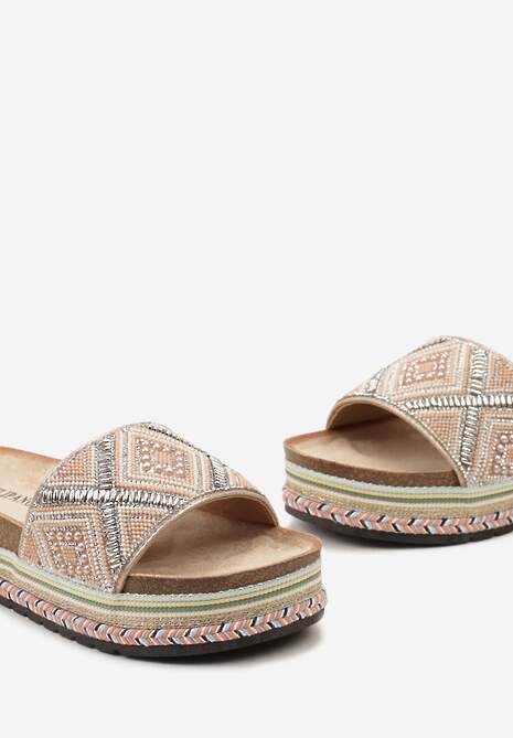 Szampańskie Klapki na Platformie z Koralikami Perełkami i Cyrkoniami Ariska