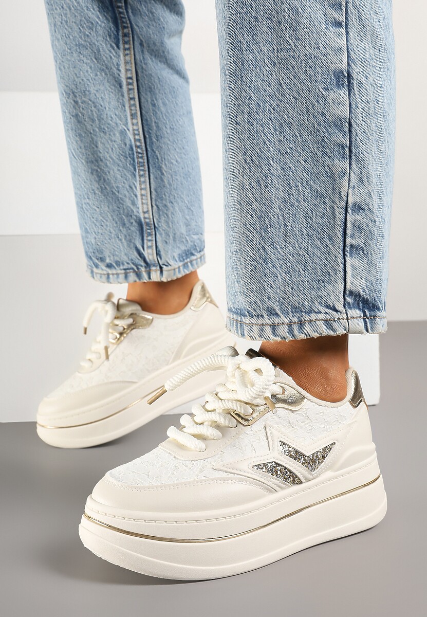 Beżowe Sneakersy na Platformie Ozdobione Gwiazdą Norlevi