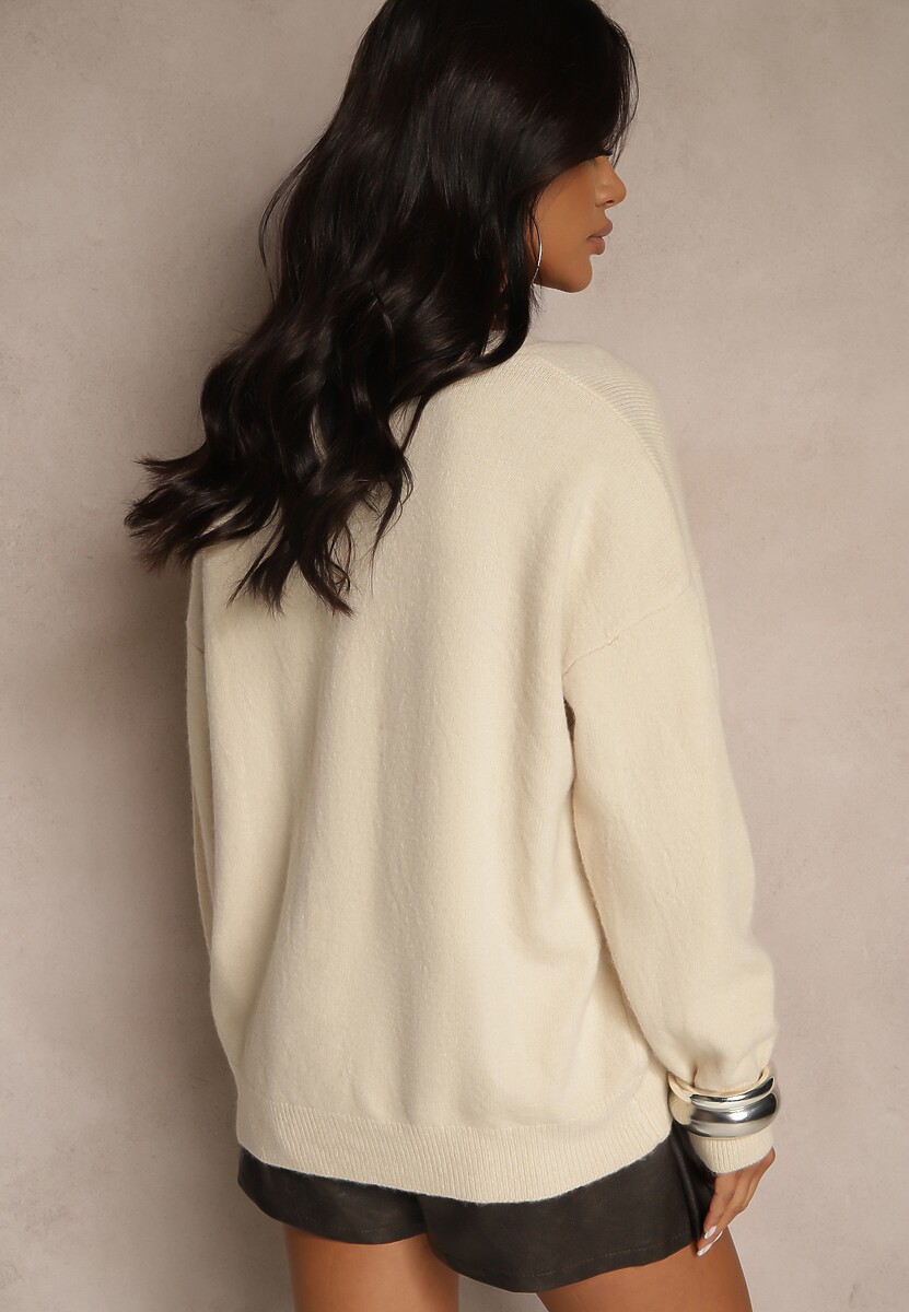 Jasnobeżowy Sweter z Wiskozy Oversize Conime