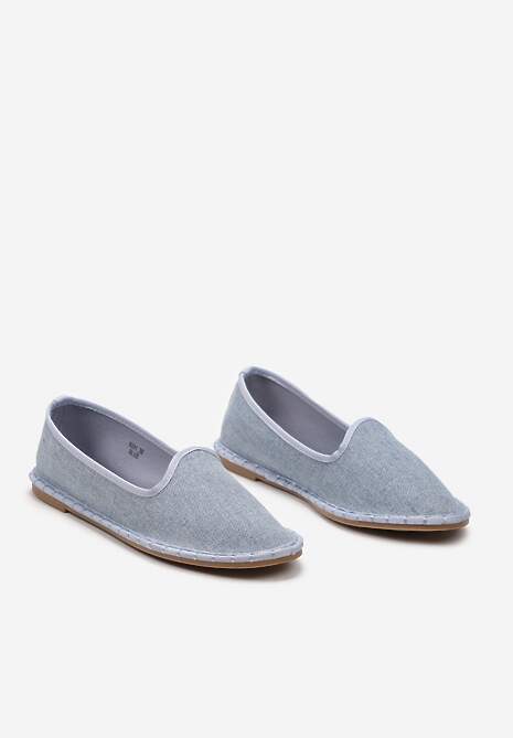 Niebieskie Materiałowe Balerinki na Płaskim Obcasie z Okrągłym Noskiem Apreseha