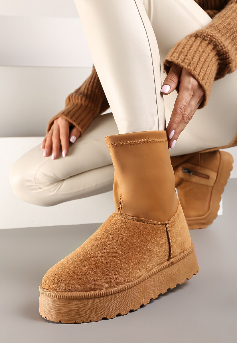 Brązowe Śniegowce na Niskiej Platformie Wyściełane Futrem Nikisya