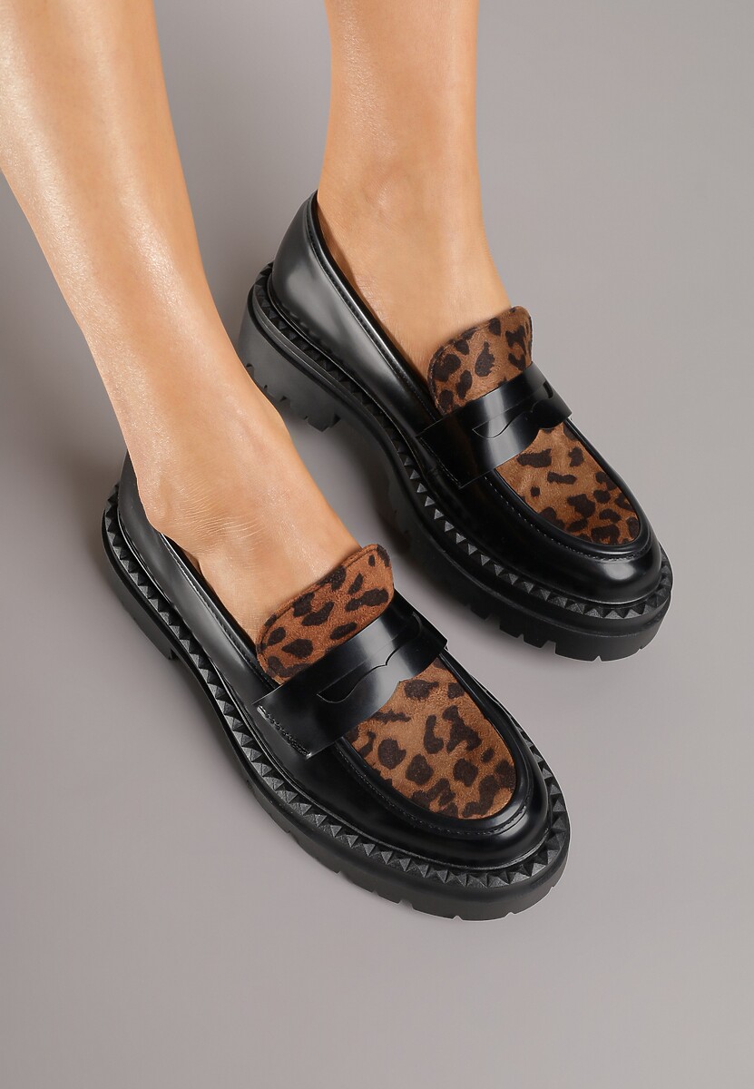 Panterkowe Mokasyny Lakierowane na Tłoczonej Platformie Livendie