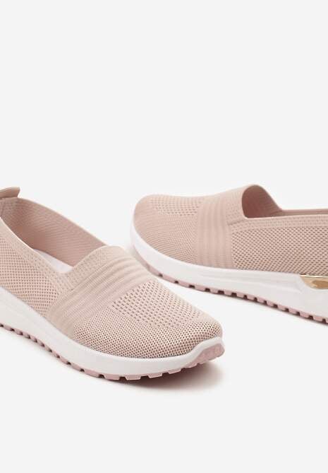 Różowe Tenisówki Elastyczne z Metaliczną Wstawką na Zapiętku Jestella