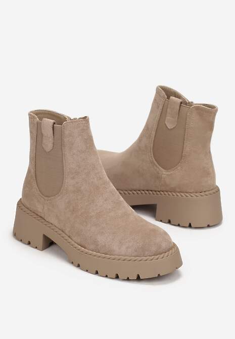 Beżowe Botki Sztyblety z Elastyczną Wstawką Ralia