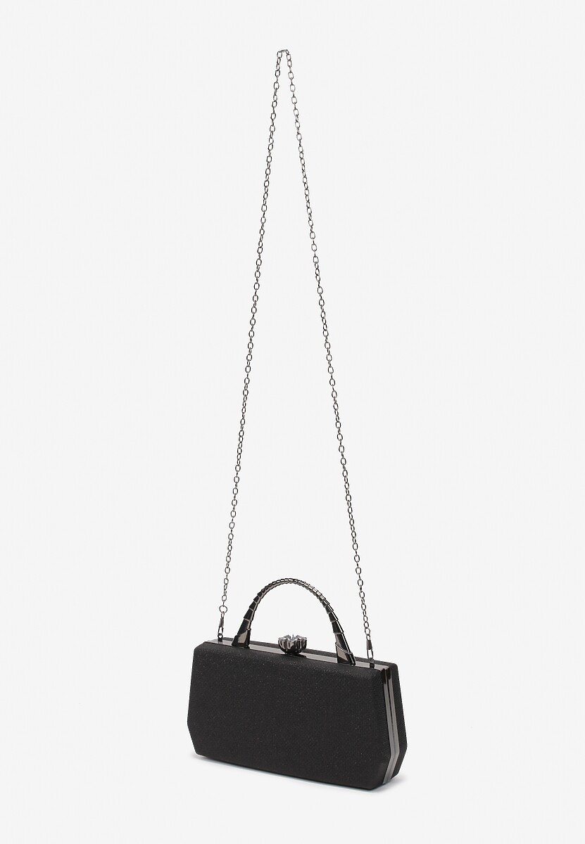 Czarna Połyskująca Torebka Kopertówka z Rączką Bronna