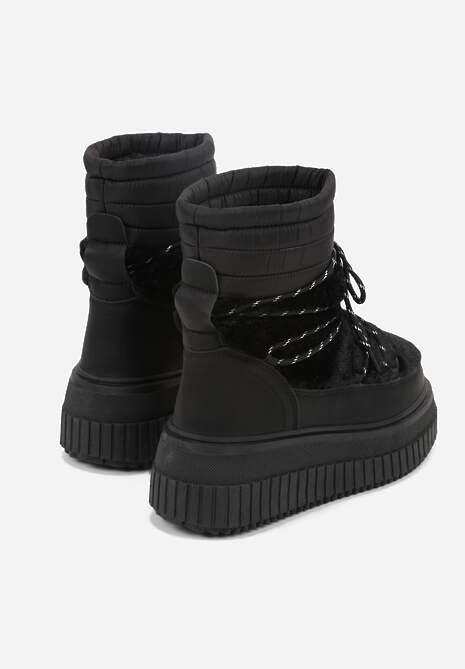 Czarne Śniegowce na Platformie z Tłoczeniem Ozdobione Futerkiem i Pikowaniem Adallie